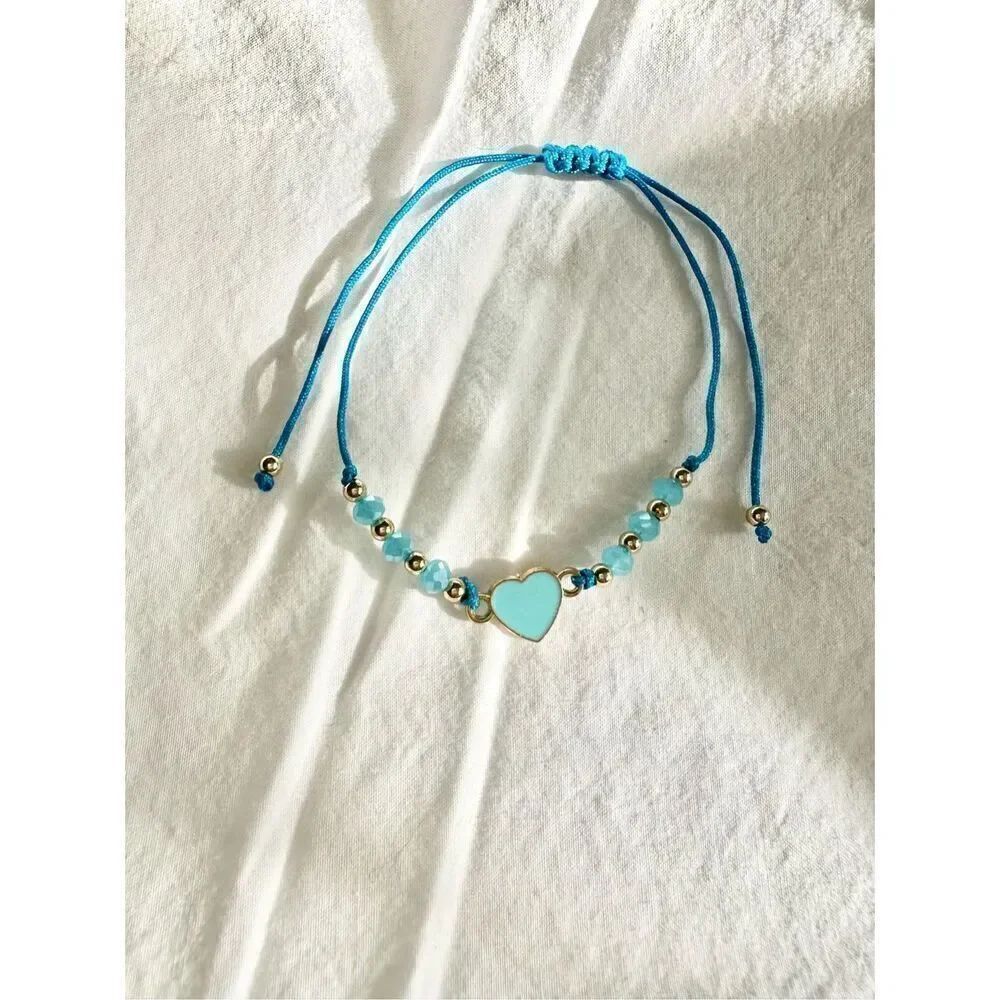 Light blue heart friendship beaded bracelet